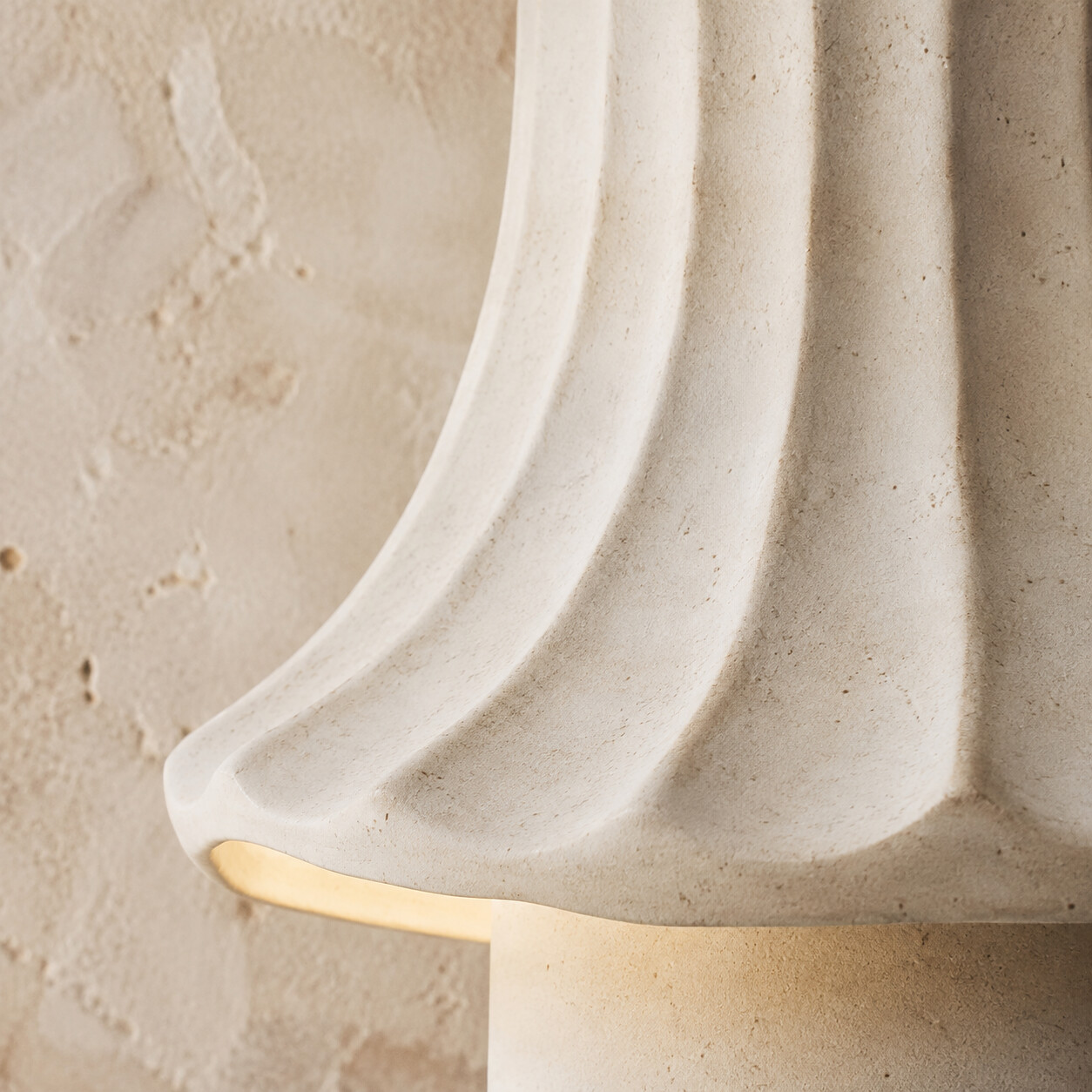 Hand-finished ivory ceramic light shade with tactile speckles