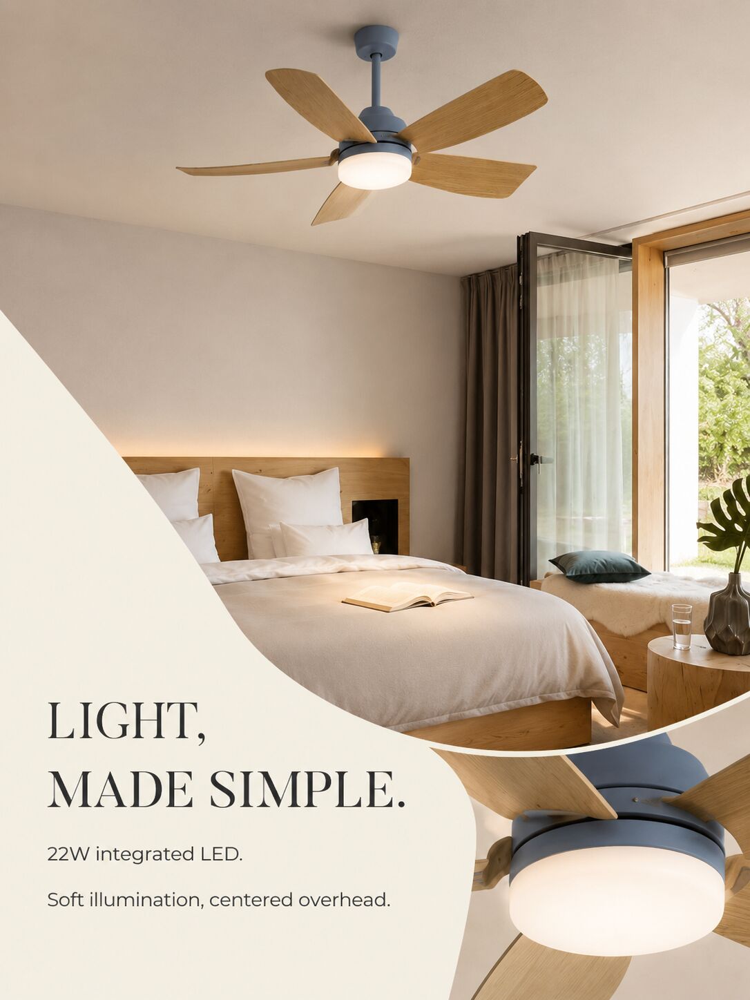 42-inch ceiling fan — 22W integrated LED editorial
