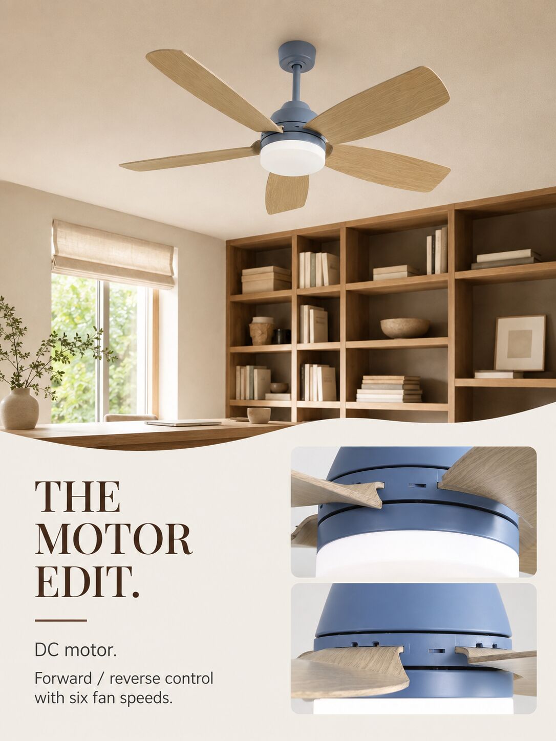 DC ceiling fan motor — forward and reverse control with six fan speeds