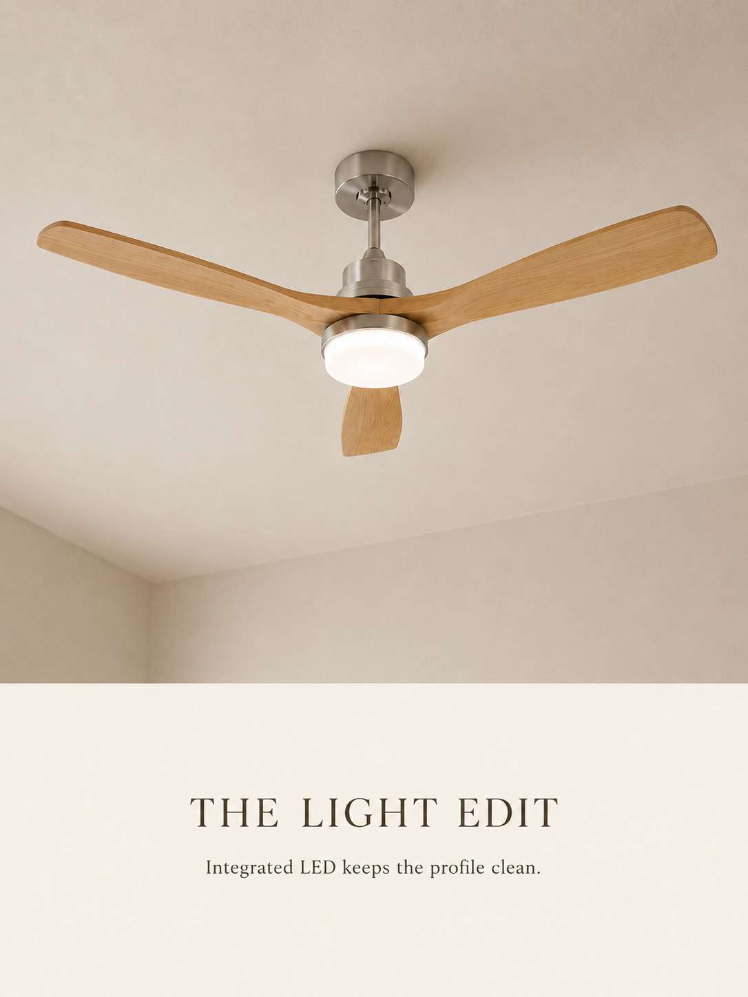 Integrated LED detail on Wooden Color fan