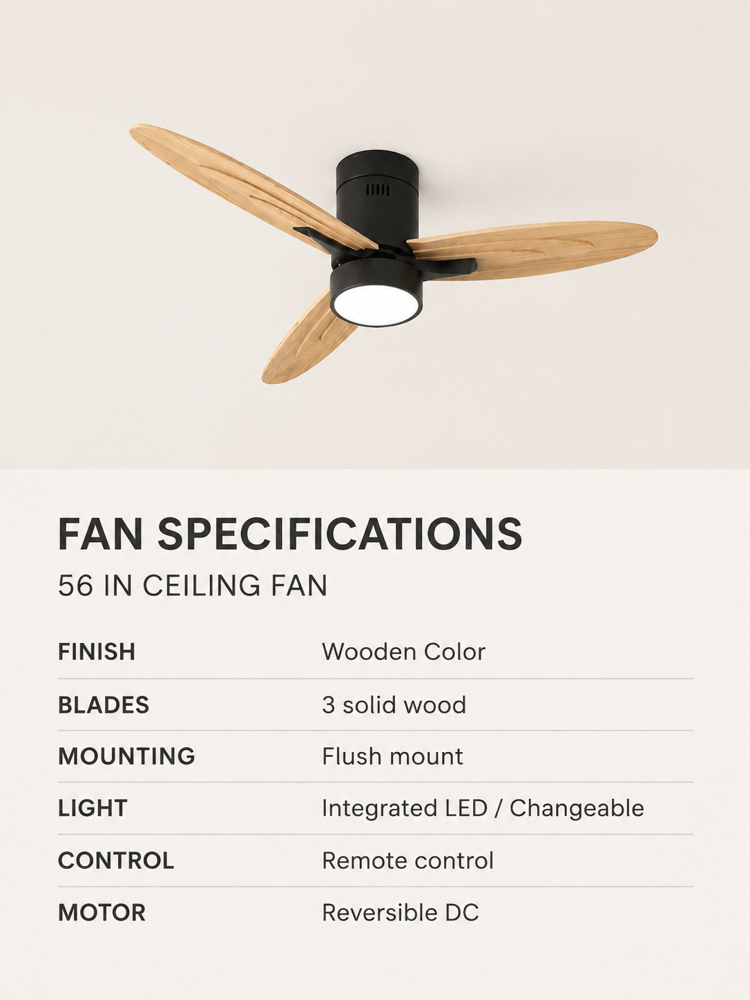 56 inch Wooden Color ceiling fan specifications