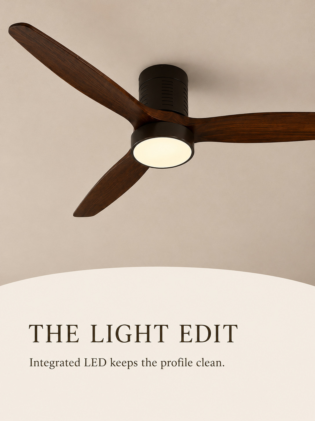Integrated LED detail on Walnut Color fan