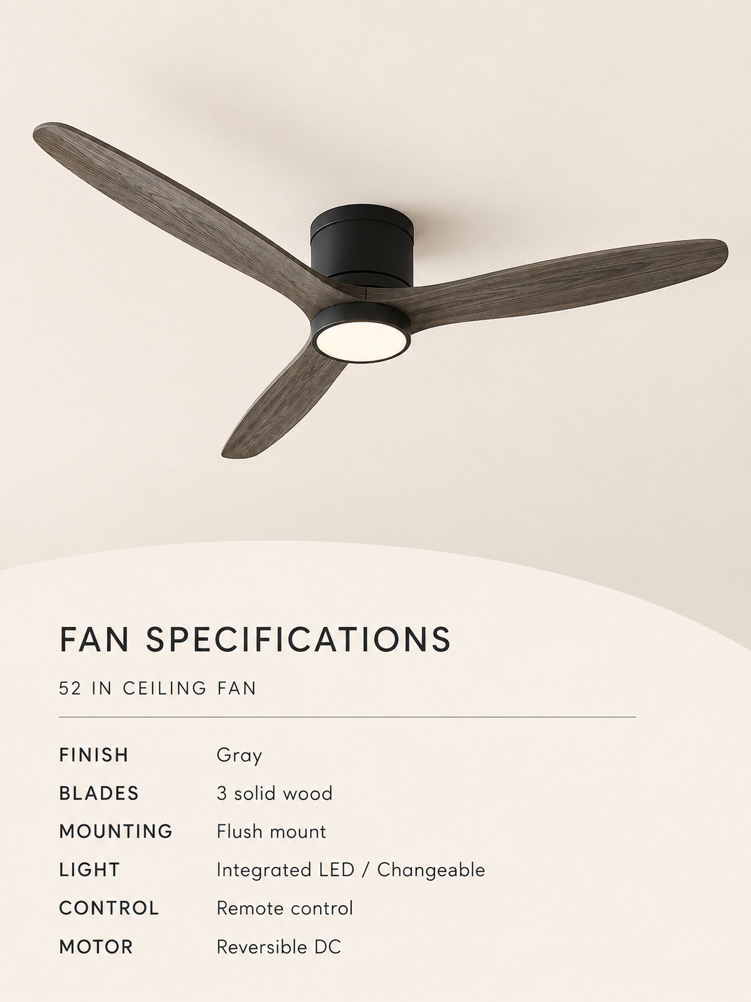 52 inch Gray ceiling fan specifications