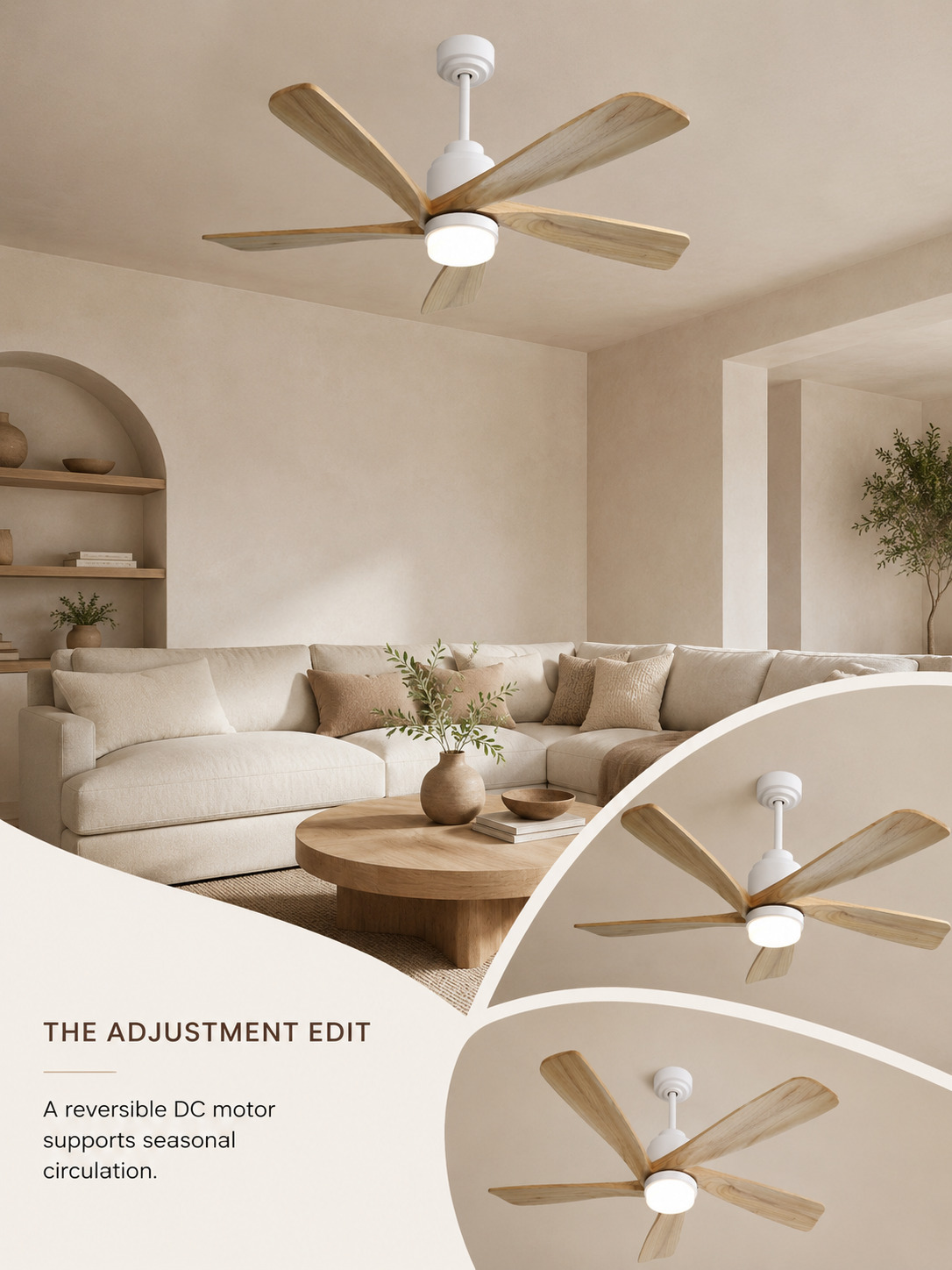 Reversible DC motor feature on Wooden Color fan