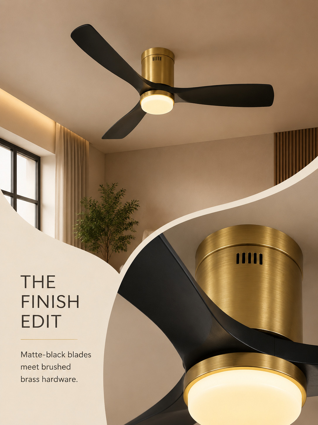 Matte-black blade and brushed brass finish display