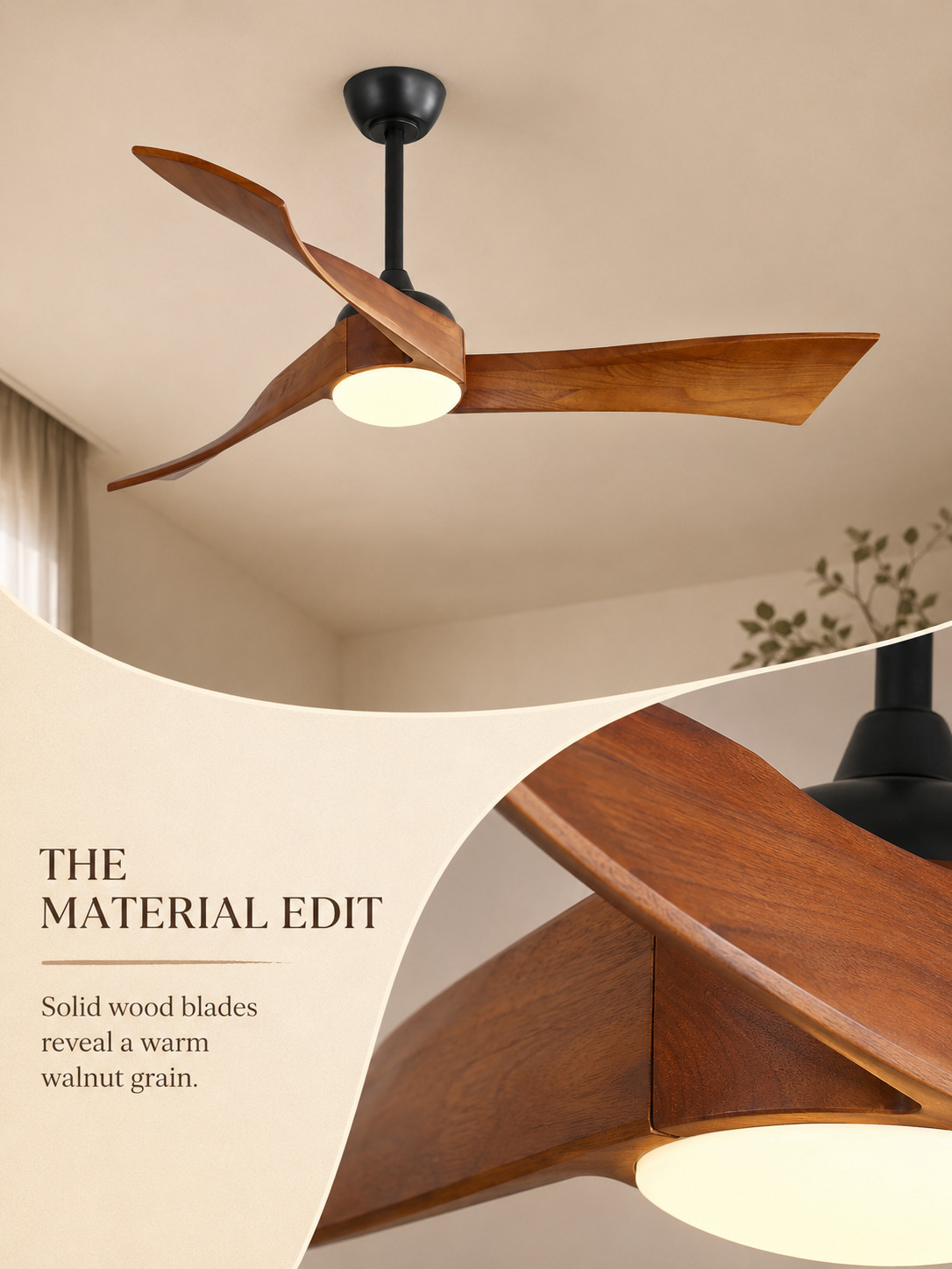 Walnut blade grain and hub material detail