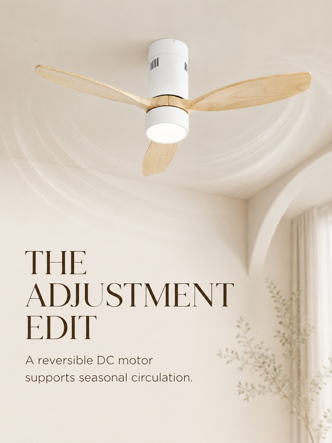 Reversible DC motor feature on Wooden Color flush fan