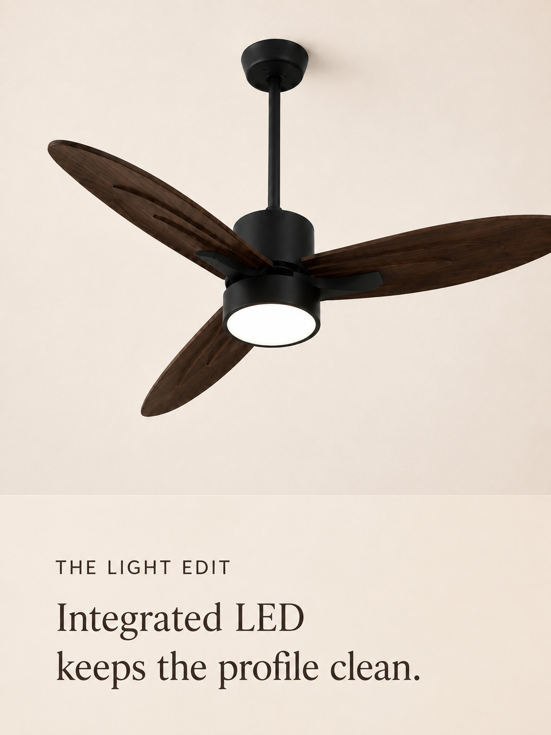 Integrated LED detail on Walnut Color fan