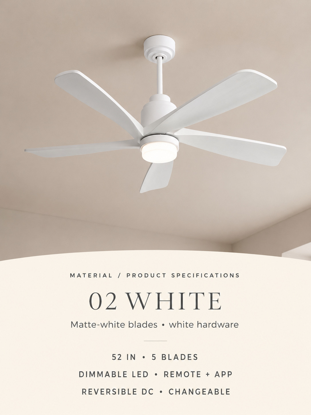 White product specifications card
