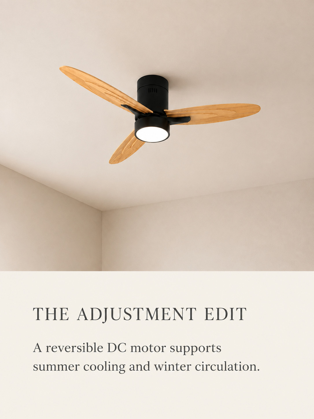 Reversible DC motor feature on Wooden Color flush mount fan