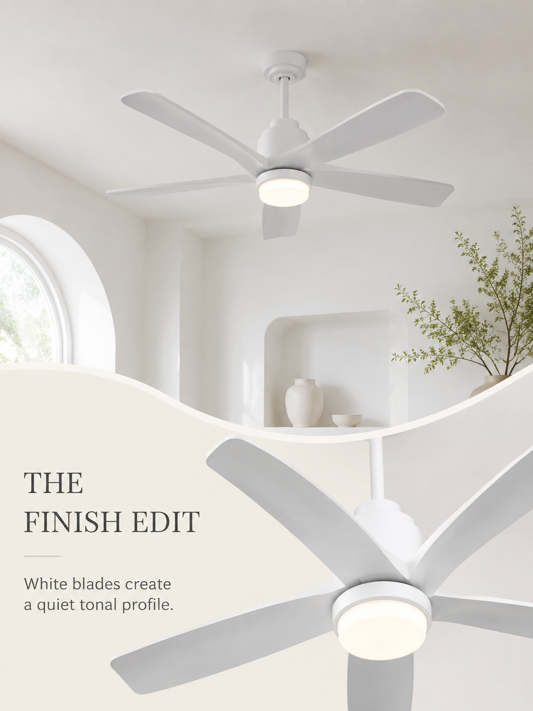 White five-blade ceiling fan finish display