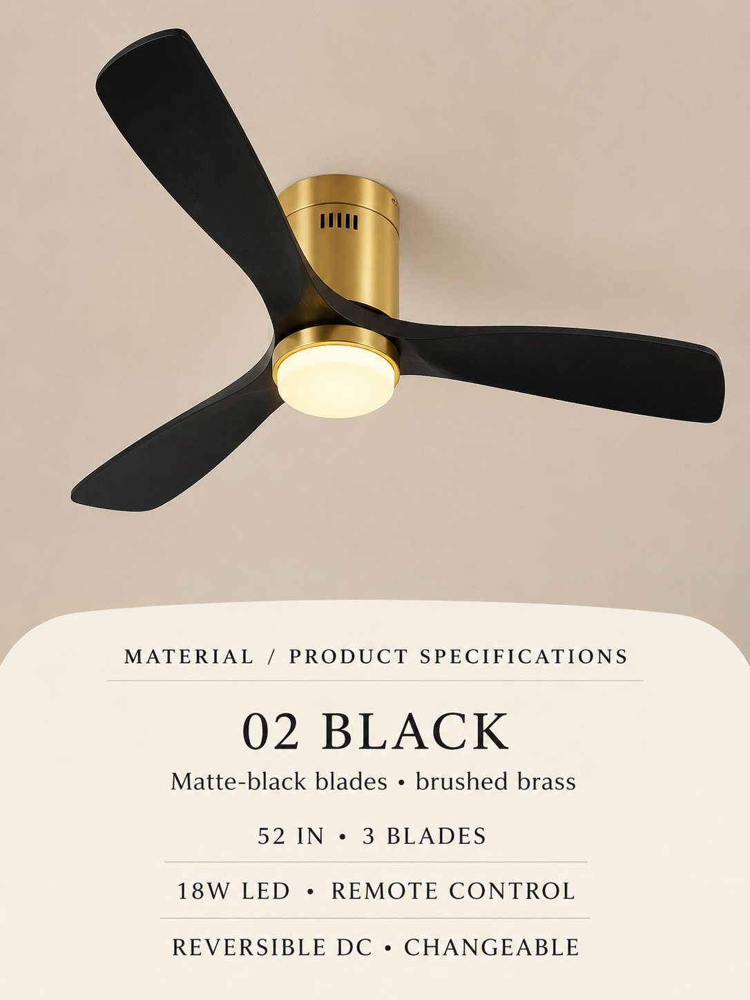 Black product specifications card