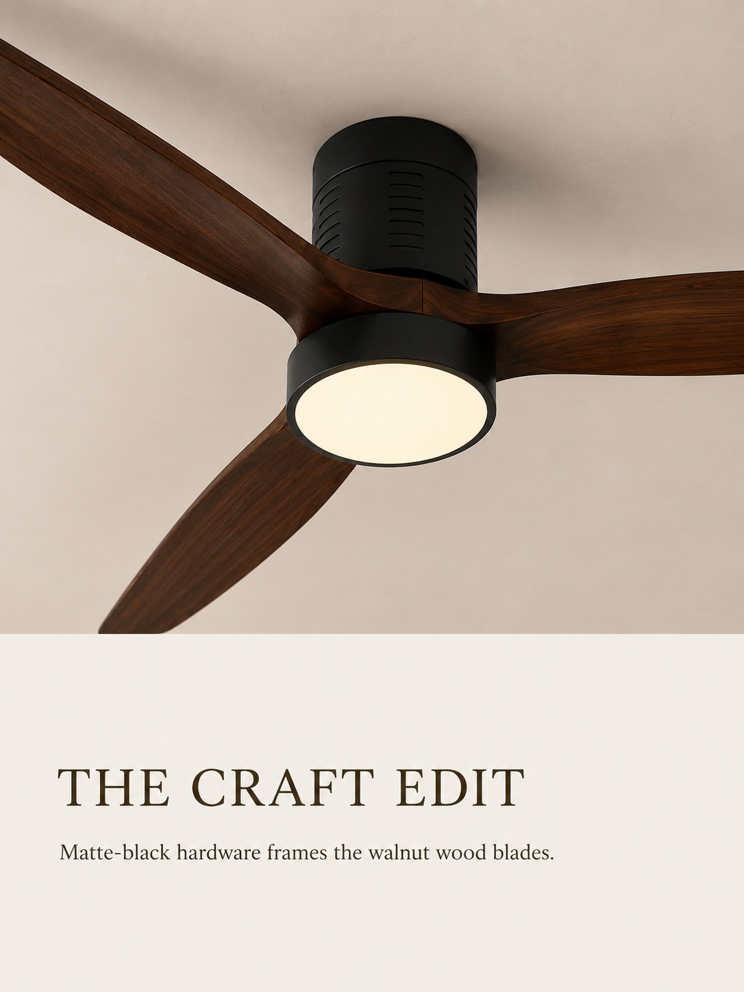 Matte black flush mount hardware and walnut wood blade joint