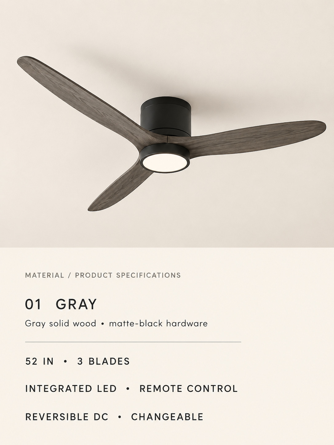 Gray product specifications card