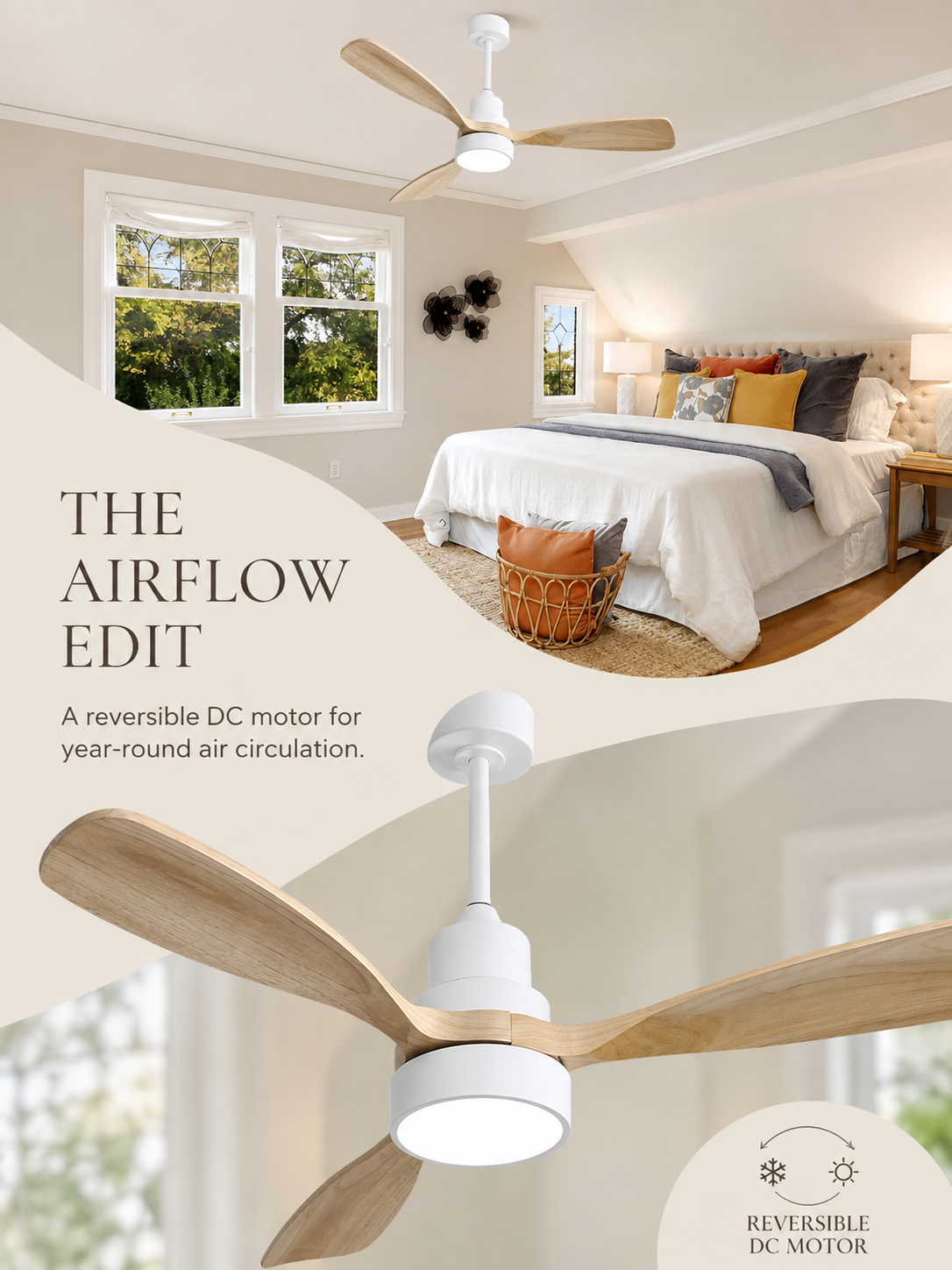 The Adjustment Edit for White + Natural Wood ceiling fan