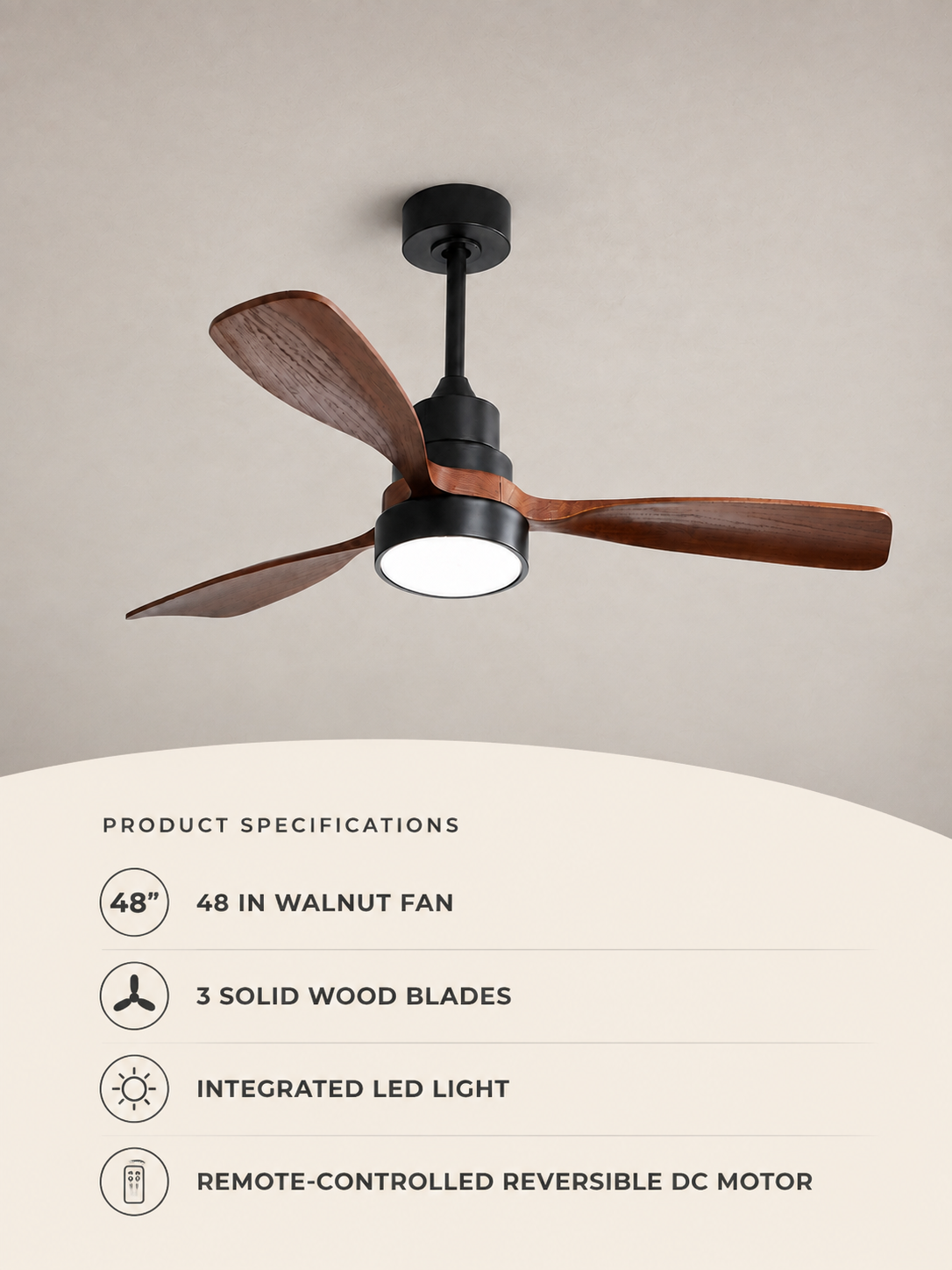 Walnut Color ceiling fan verified product specifications
