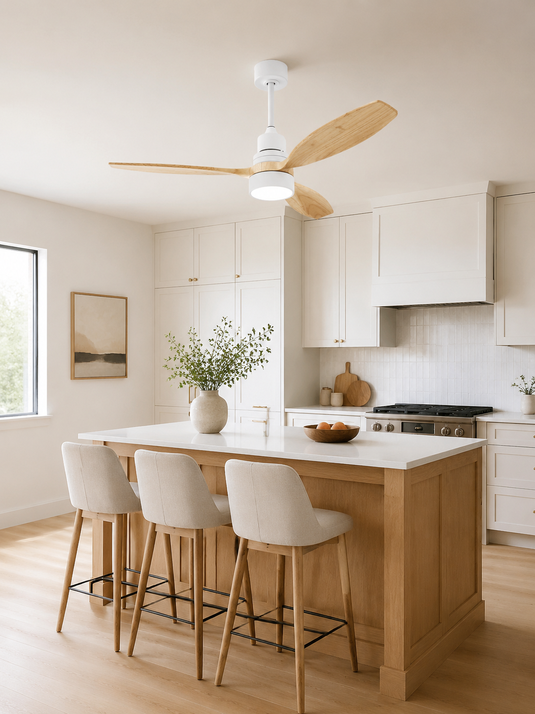 Wooden Color ceiling fan in a second interior setting