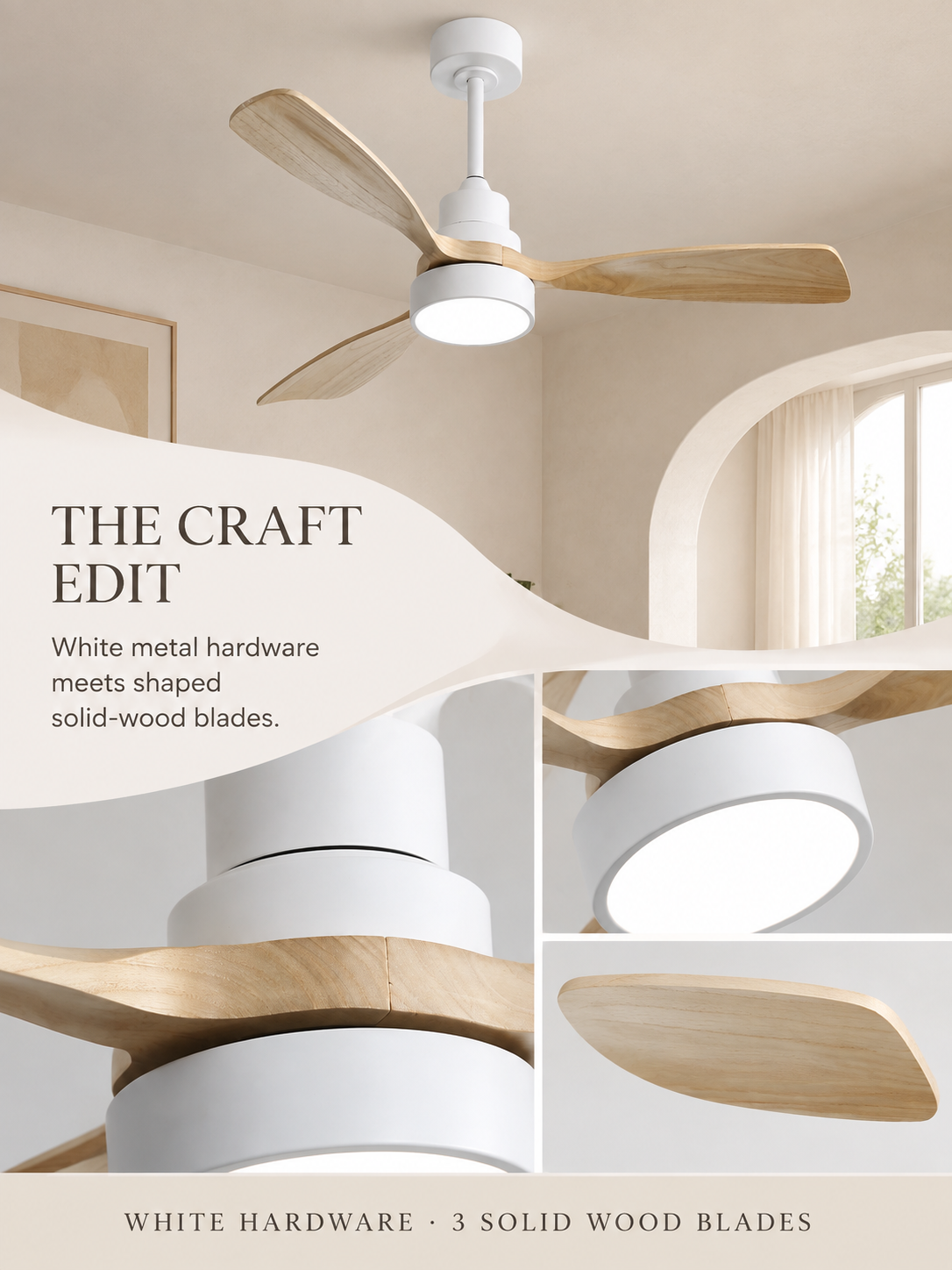 The Craft Edit for White + Natural Wood ceiling fan