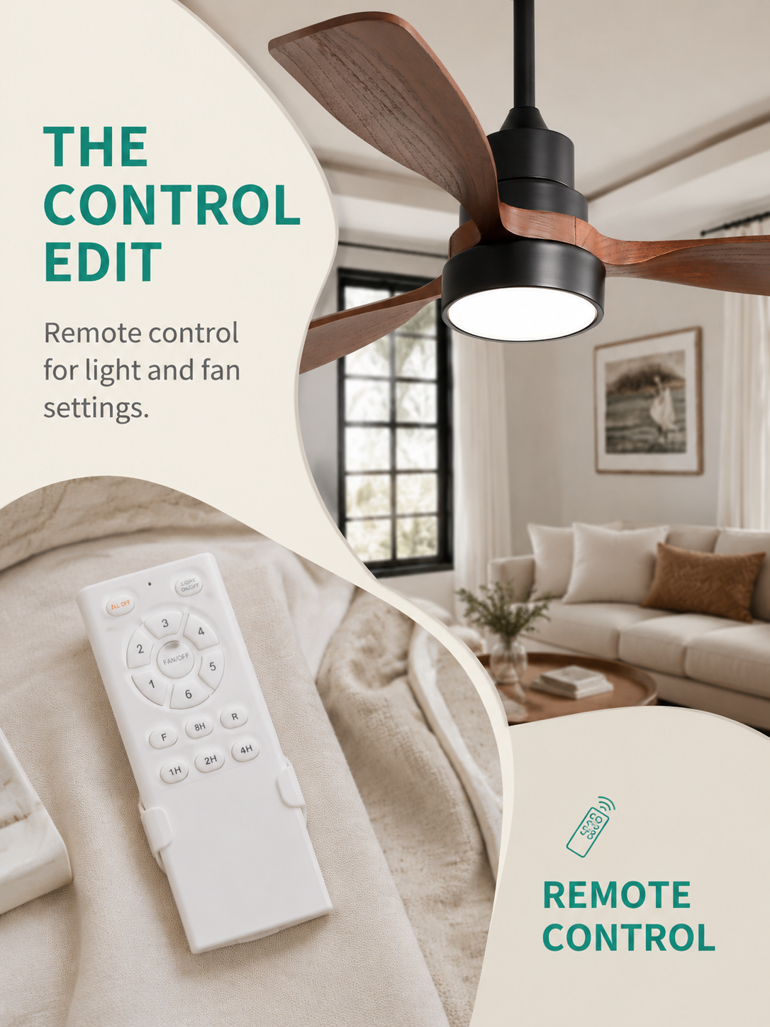 The Switch Edit for Walnut Color ceiling fan with the original white remote control
