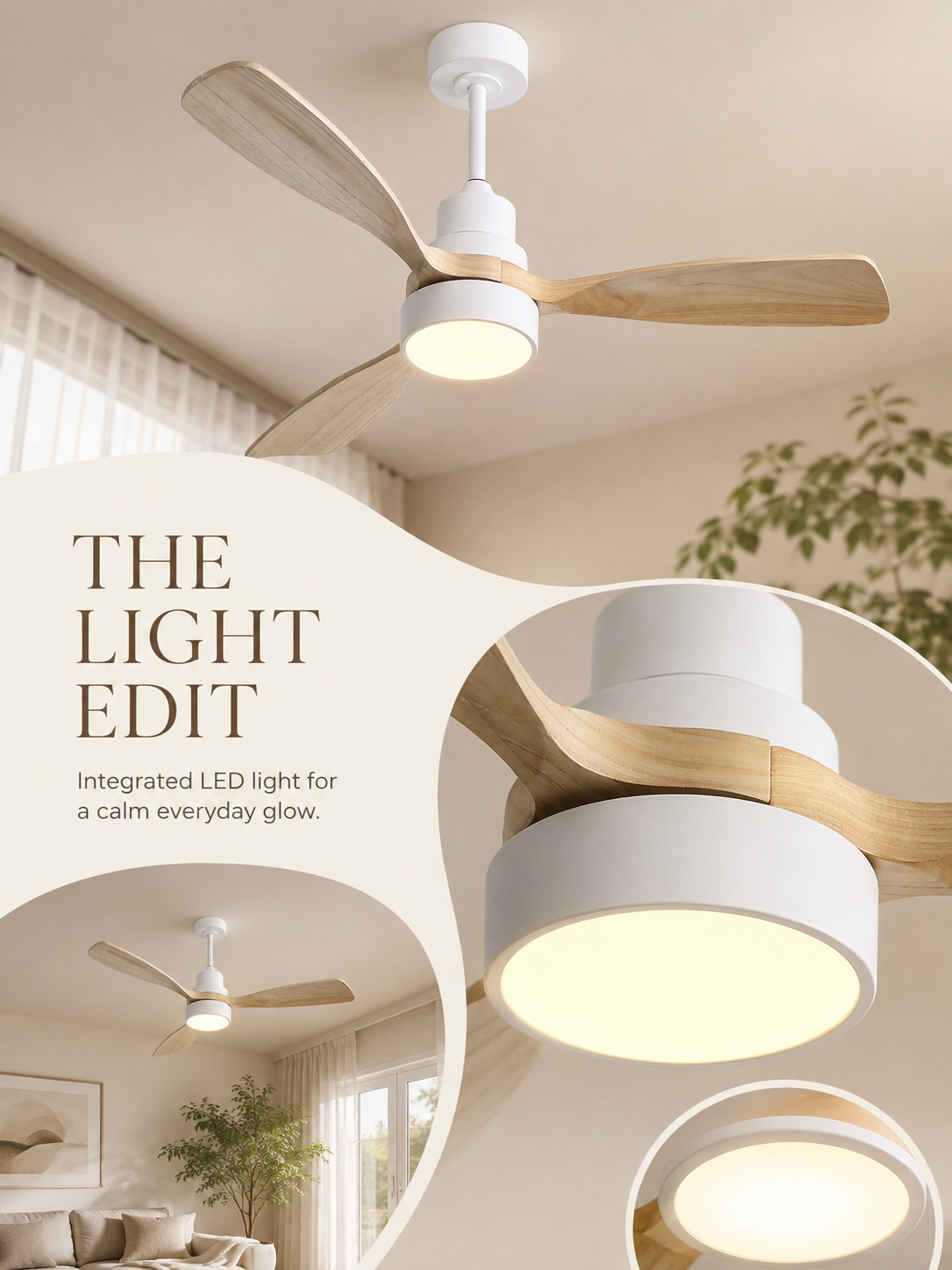 The Light Edit for White + Natural Wood ceiling fan