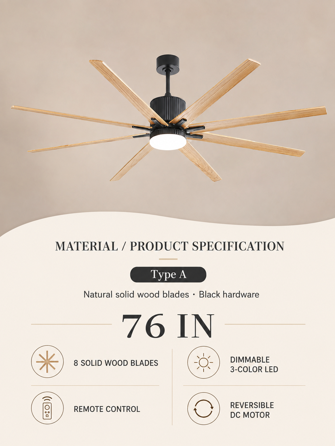 Type A ceiling fan material and product specification card