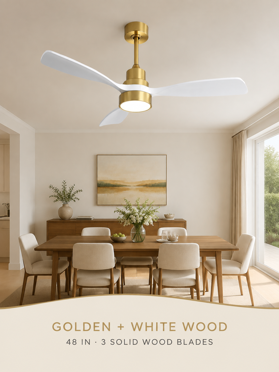 Golden + White Wood ceiling fan finish display